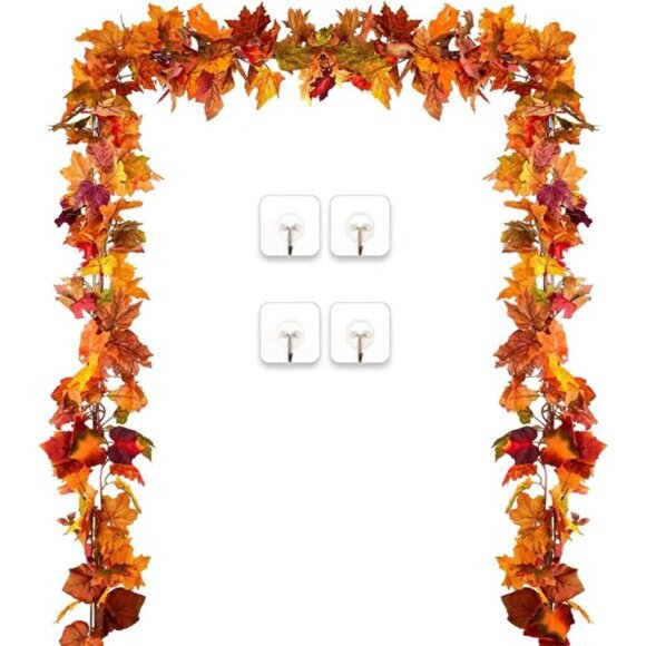 2Pack Fall Garland Maple Leaf,5.9Ft/Piece Hanging Vine Garland Artificial Autumn - Picture 3 of 8